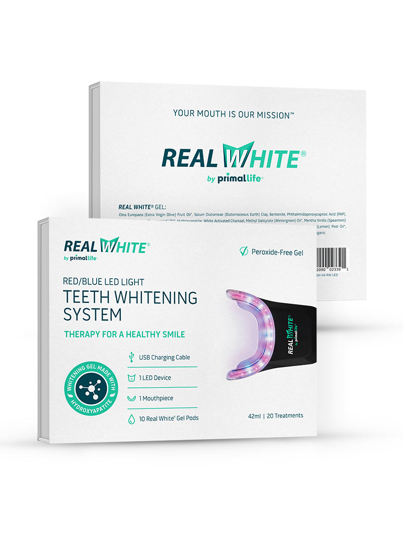 Primal Life Organics V4 Real White Complete Teeth Whitening System with Red/Blue LED Light